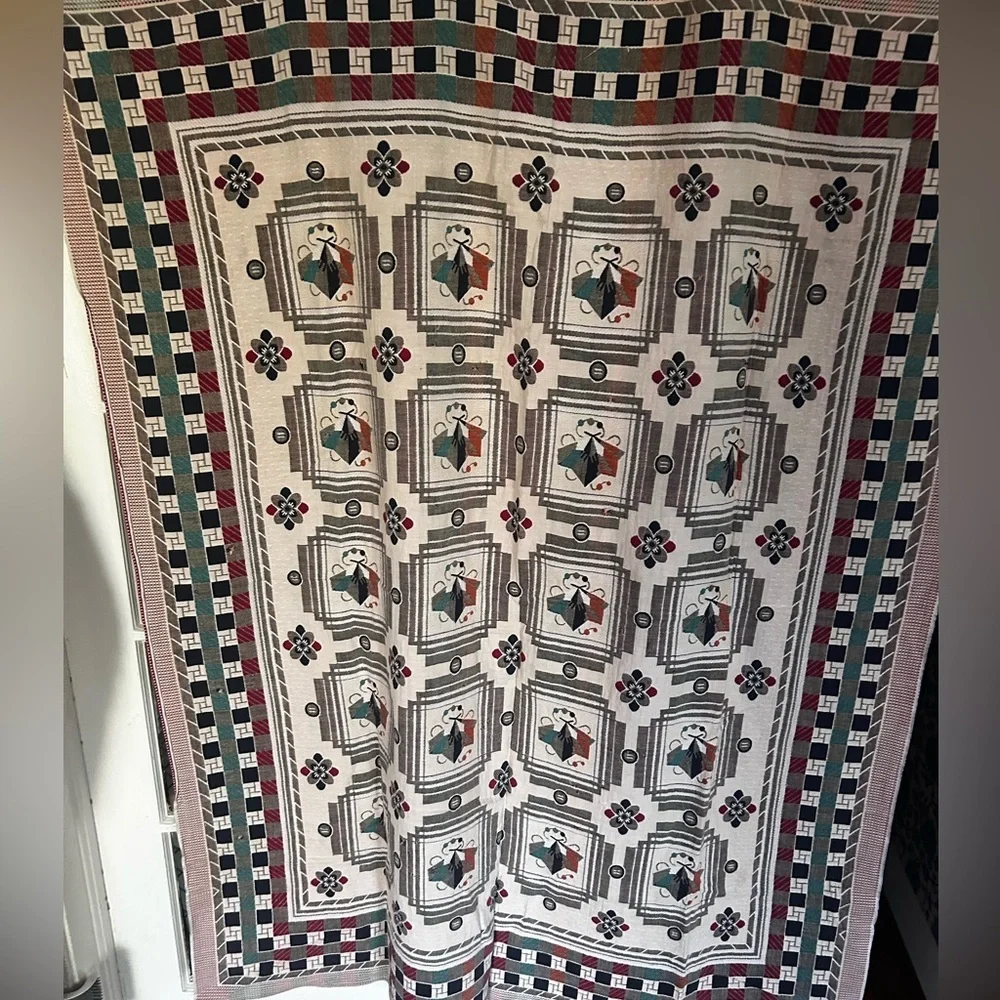 VTG Woven Knit Tapestry Throw Blanket Floral Cottage Farm Country Burgandy